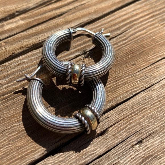 Vintage 14k Gold & Silver Hoops - Picture 4 of 5
